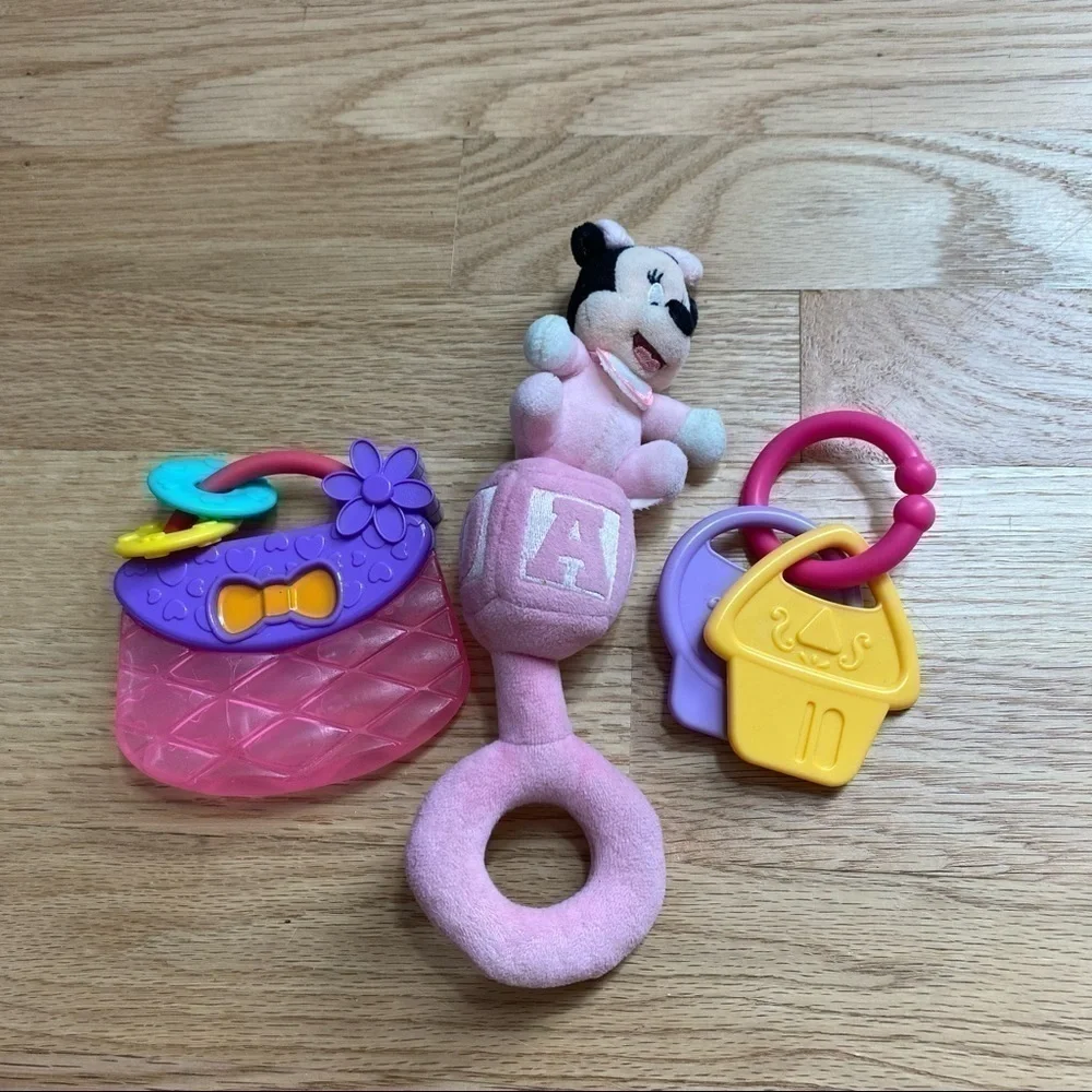 Disney Minnie Mouse Baby Toys Purse Teether Plush Rattle Keys Baby